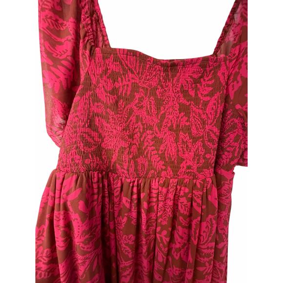 Torrid Pink and Brown Chiffon Floral Tea Length Dress - Size 2X - Picture 5 of 12